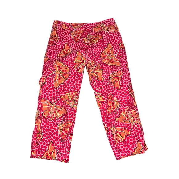 Lilly Pulitzer Liza Orange Butterfly‎ Prints Capri Pants Sz 10 VTG Tea Party - Picture 1 of 9